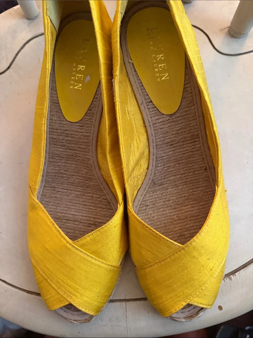 Lauren Ralph Lauren Bright Yellow Satin Peep Toe Flats